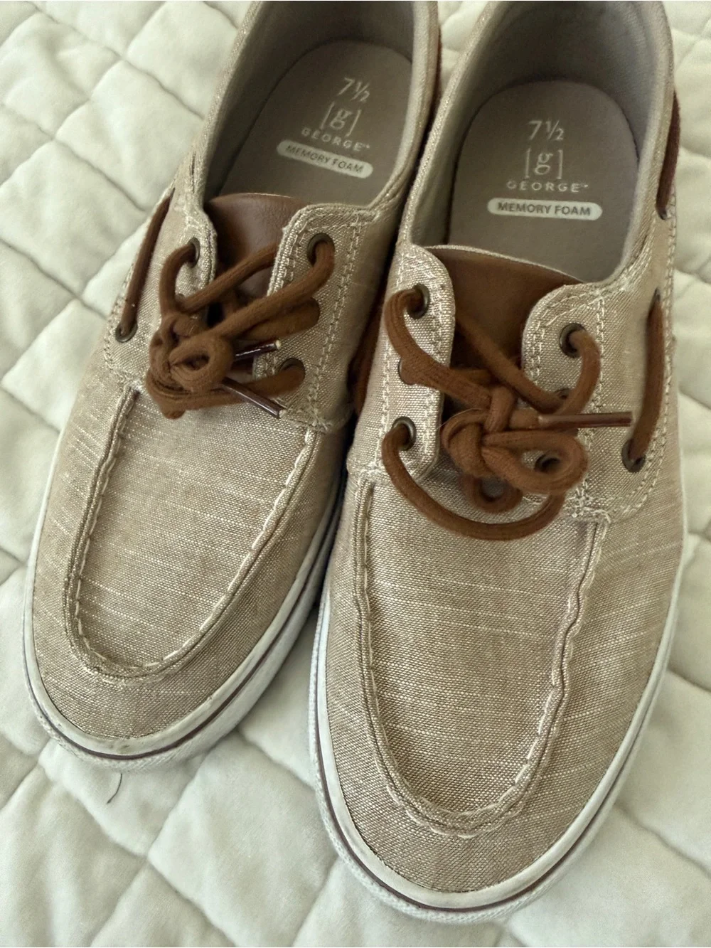 George Men's Taupe Canvas Boat Shoes with Brown Laces